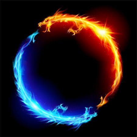 pictures of chinese dragon for color - Ring of Blue and Red Fiery Dragons. Stock Photo - Budget Royalty-Free & Subscription, Code: 400-06171175