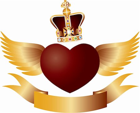 drawing of a diamond - Flying Red Heart with Crown Jewels Wings and Banner Illustration Stock Photo - Budget Royalty-Free & Subscription, Code: 400-06171209