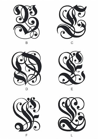 simsearch:400-06849645,k - calligraphic gothic initials letters B, C, D, E, F, L Photographie de stock - Aubaine LD & Abonnement, Code: 400-06171299