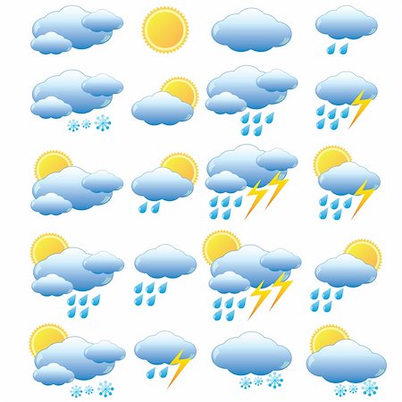 sun sky rain - Set of images for meteorology on the white background. Also available as a Vector in Adobe illustrator EPS 8 format, compressed in a zip file. Stock Photo - Budget Royalty-Free & Subscription, Code: 400-06171358