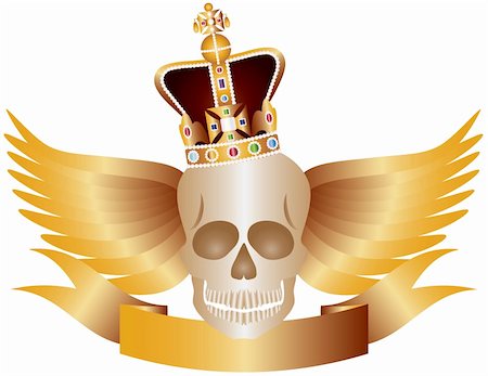 skeletal head drawing - Skull with English Royal Crown Jewels Wings and Banner Illustration Stock Photo - Budget Royalty-Free & Subscription, Code: 400-06171632