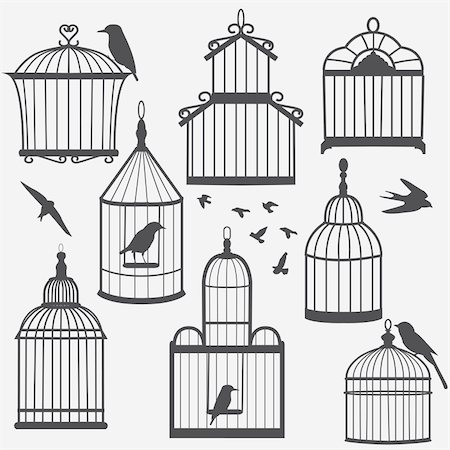 Bird cages silhouette, vector illustration Foto de stock - Super Valor sin royalties y Suscripción, Código: 400-06171654