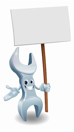 simsearch:400-06525993,k - A wrench or spanner cartoon character holding up a sign post Foto de stock - Super Valor sin royalties y Suscripción, Código: 400-06171678