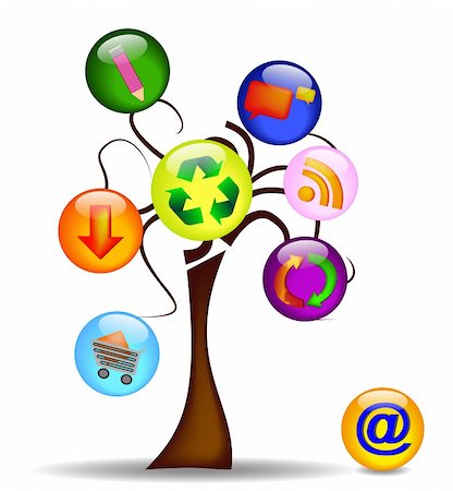 Illustration with tree and the main business icons Stock Photo - Budget Royalty-Free & Subscription, Code: 400-06171689