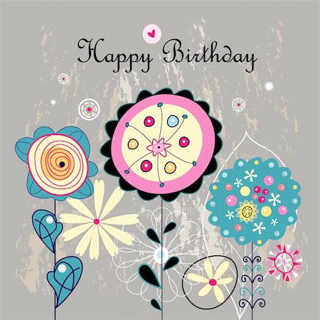 colorful greeting card with flowers and hearts on a dark brown background Stock Photo - Budget Royalty-Free & Subscription, Code: 400-06171695