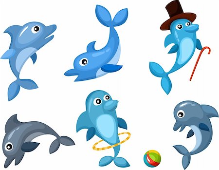 dolphin group wild - vector illustration of a dolphin set Stock Photo - Budget Royalty-Free & Subscription, Code: 400-06171820