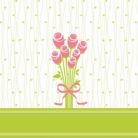 red ribbon and plant - Greeting card with rose flowers on seamless pattern background Foto de stock - Super Valor sin royalties y Suscripción, Código: 400-06171833