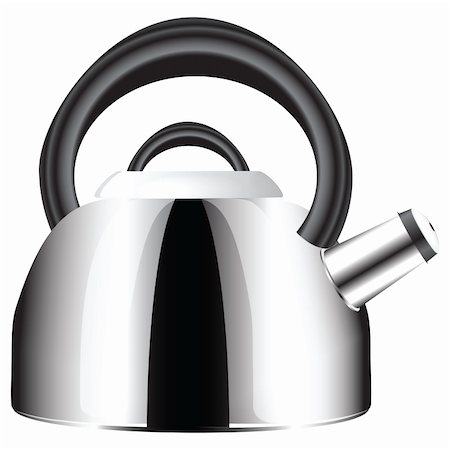 Stainless steel kettle with a whistle in the spout. Vector illustration. Foto de stock - Super Valor sin royalties y Suscripción, Código: 400-06171933