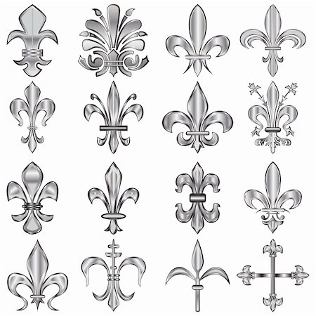 sateda (artist) - Vector set of metal Fleur-de-lis on white Foto de stock - Super Valor sin royalties y Suscripción, Código: 400-06171956