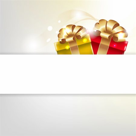 posters with ribbon banner - Greeting Card With Gift Box, Vector Illustration Foto de stock - Super Valor sin royalties y Suscripción, Código: 400-06172124