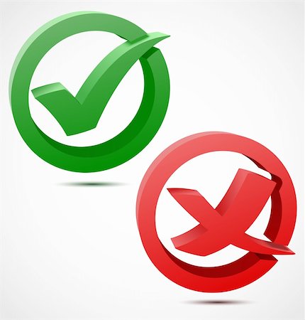 3d green and red check mark symbols. Vector illustration Foto de stock - Super Valor sin royalties y Suscripción, Código: 400-06172386