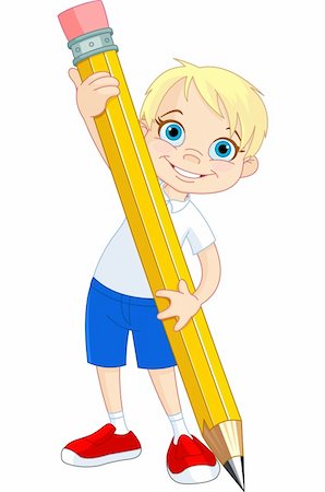 Illustration of Little Boy and Giant Pencil Stock Photo - Budget Royalty-Free & Subscription, Code: 400-06172424