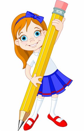 Illustration of Little Girl and Giant Pencil Stock Photo - Budget Royalty-Free & Subscription, Code: 400-06172426