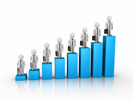 3d businessmen on top of blue columns of chart Stock Photo - Budget Royalty-Free & Subscription, Code: 400-06172481