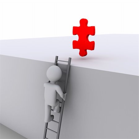simsearch:400-05920330,k - 3d person climbing ladder to get a red puzzle piece Stock Photo - Budget Royalty-Free & Subscription, Code: 400-06172508