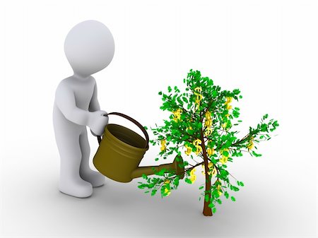 3d person is watering small tree with dollar signs Stock Photo - Budget Royalty-Free & Subscription, Code: 400-06172524