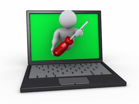 simsearch:400-05244427,k - 3d person holding a screwdriver is through screen of laptop Stock Photo - Budget Royalty-Free & Subscription, Code: 400-06172535