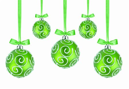 simsearch:400-04073863,k - Green Christmas balls with bows on white background Photographie de stock - Aubaine LD & Abonnement, Code: 400-06172950