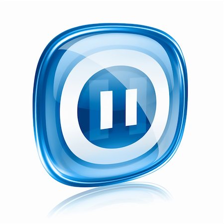 pause button - Pause icon blue glass, isolated on white background. Stock Photo - Budget Royalty-Free & Subscription, Code: 400-06172975