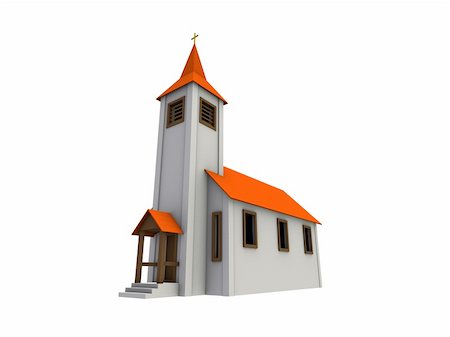 simsearch:845-03552840,k - An isolated small chapel with a red roof on white background Stock Photo - Budget Royalty-Free & Subscription, Code: 400-06173076