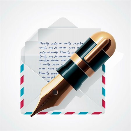 Detailed icon representing letter in envelope and fountain pen Stock Photo - Budget Royalty-Free & Subscription, Code: 400-06173152