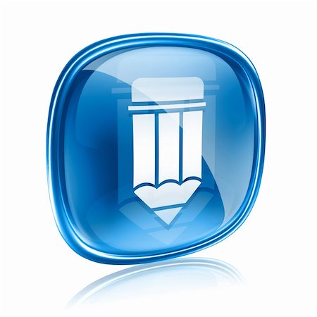 simsearch:400-05206224,k - Pencil icon blue glass, isolated on white background Stockbilder - Microstock & Abonnement, Bildnummer: 400-06173215