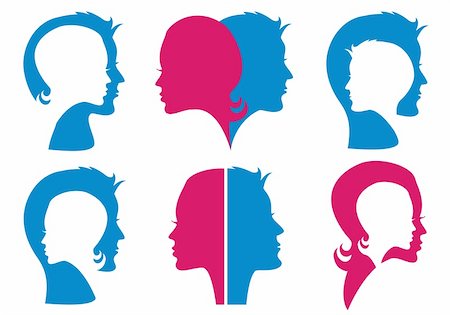 couples, man and woman face silhouettes, vector set Stock Photo - Budget Royalty-Free & Subscription, Code: 400-06173310