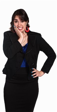 Embarrassed female executive with hand on cheek Stock Photo - Budget Royalty-Free & Subscription, Code: 400-06173402
