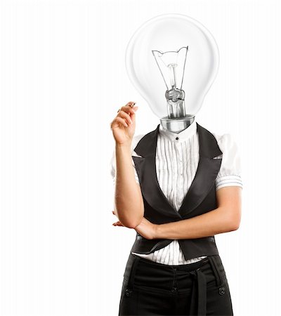 draw light bulb - Lamp head female writing something on glass board with marker Stock Photo - Budget Royalty-Free & Subscription, Code: 400-06173496