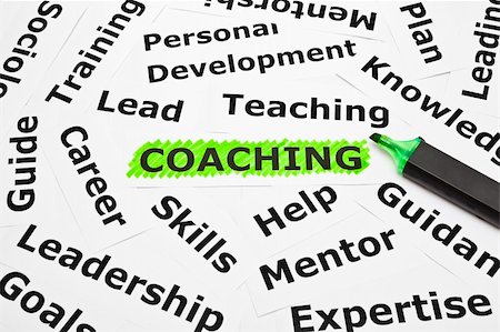 simsearch:400-08998421,k - Coaching highlighted with green felt tip pen, with other related words. Foto de stock - Super Valor sin royalties y Suscripción, Código: 400-06180122