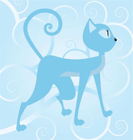 spiral tails of animals - Vector illustration of a blue cat on spiral background Photographie de stock - Aubaine LD & Abonnement, Code: 400-06199364
