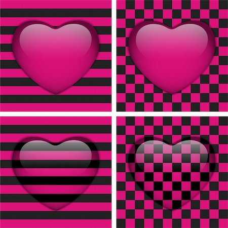 simsearch:400-05885929,k - Vector - Set of Four Glossy Emo Hearts. Pink and Black Chess and Stripes Foto de stock - Super Valor sin royalties y Suscripción, Código: 400-06199417