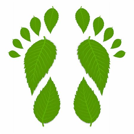 Green footprint made by leaves isolated on white with shadow. Vector illustration Stock Photo - Budget Royalty-Free & Subscription, Code: 400-06199492
