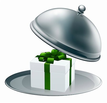 simsearch:400-07049186,k - Illustration of a luxury gift on a silver platter tied with green ribbon and bow Foto de stock - Royalty-Free Super Valor e Assinatura, Número: 400-06199516