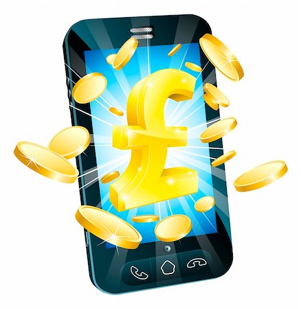pound coin symbols - Pound money phone concept illustration of mobile cell phone with gold Pound sign and coins Stock Photo - Budget Royalty-Free & Subscription, Code: 400-06199598