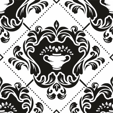 Black and white floral damask wallpaper pattern Stockbilder - Microstock & Abonnement, Bildnummer: 400-06199689