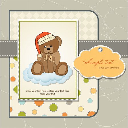 baby greeting card with sleepy teddy bear Stock Photo - Budget Royalty-Free & Subscription, Code: 400-06199719