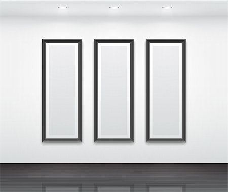 simsearch:400-04378568,k - Gallery Interior with empty black frames for triptych. Fotografie stock - Microstock e Abbonamento, Codice: 400-06199859