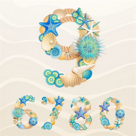 sea elements - Numbers, vector sea life font on sand background. Check my portfolio for letters. Stock Photo - Budget Royalty-Free & Subscription, Code: 400-06199865