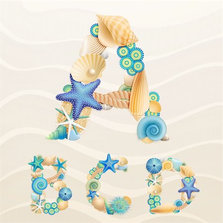 Vector sea life font on sand background. Check my portfolio for other letters, and numbers. Foto de stock - Super Valor sin royalties y Suscripción, Código: 400-06199866