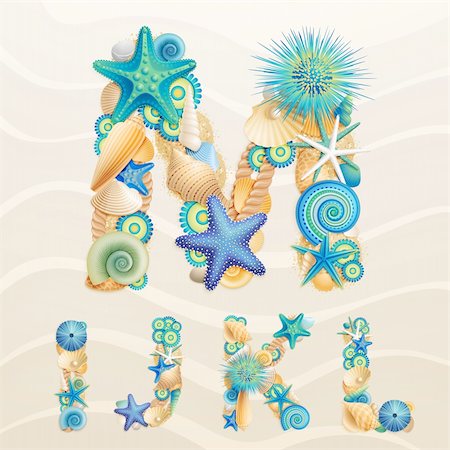 pearl beach - Vector sea life font on sand background. Check my portfolio for other letters, and numbers. Stock Photo - Budget Royalty-Free & Subscription, Code: 400-06199868