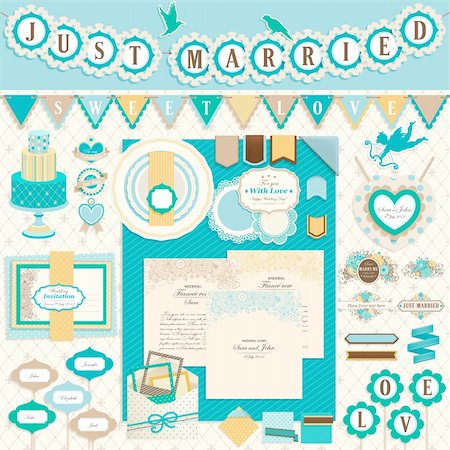 Wedding`s Day scrapbook elements. Vector illustration. Foto de stock - Super Valor sin royalties y Suscripción, Código: 400-06199897