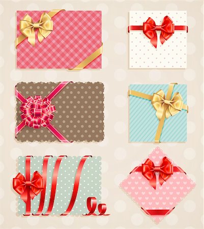 Bows Collection with vintage greeting cards. Vector illustration. Stock Photo - Budget Royalty-Free & Subscription, Code: 400-06199892