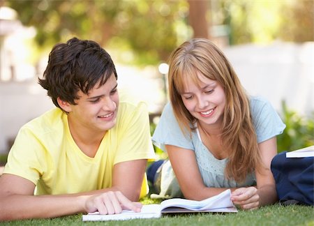 Teenage Student Couple Studying In Park Stock Photo - Budget Royalty-Free & Subscription, Code: 400-06204043