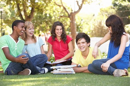 Group Of Teenage Students Chatting Together In Park Stock Photo - Budget Royalty-Free & Subscription, Code: 400-06204097