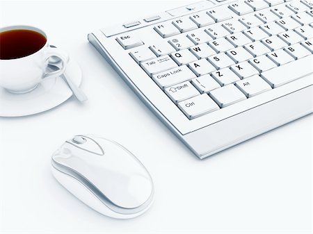 keyboard mouse and cup of coffee in light tones Stock Photo - Budget Royalty-Free & Subscription, Code: 400-06204118
