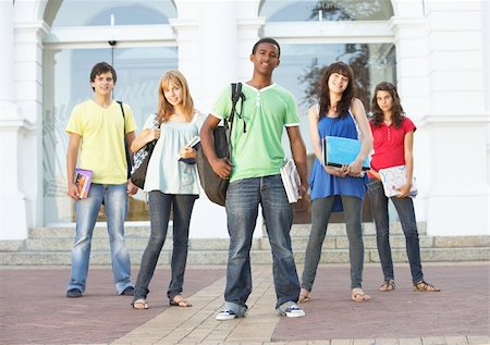 Group Of Teenage Students Standing Outside College Building Stock Photo - Budget Royalty-Free & Subscription, Code: 400-06204153