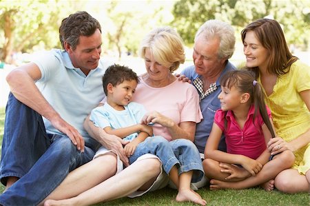 simsearch:400-06205100,k - Extended Group Portrait Of Family Enjoying Day In Park Stock Photo - Budget Royalty-Free & Subscription, Code: 400-06204214