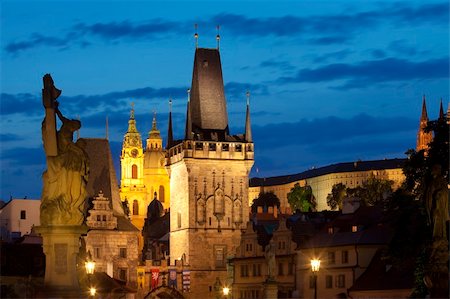 prague bridge - czech republic prague - charles bridge tower and st. nicolau church at dusk Stock Photo - Budget Royalty-Free & Subscription, Code: 400-06204320