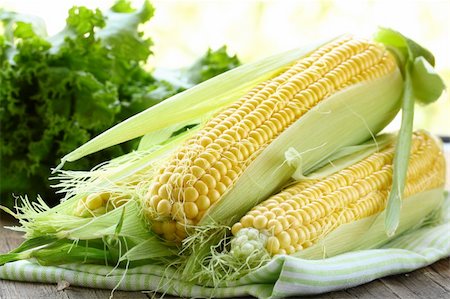 fresh corn vegetable   on wooden table Stockbilder - Microstock & Abonnement, Bildnummer: 400-06204409